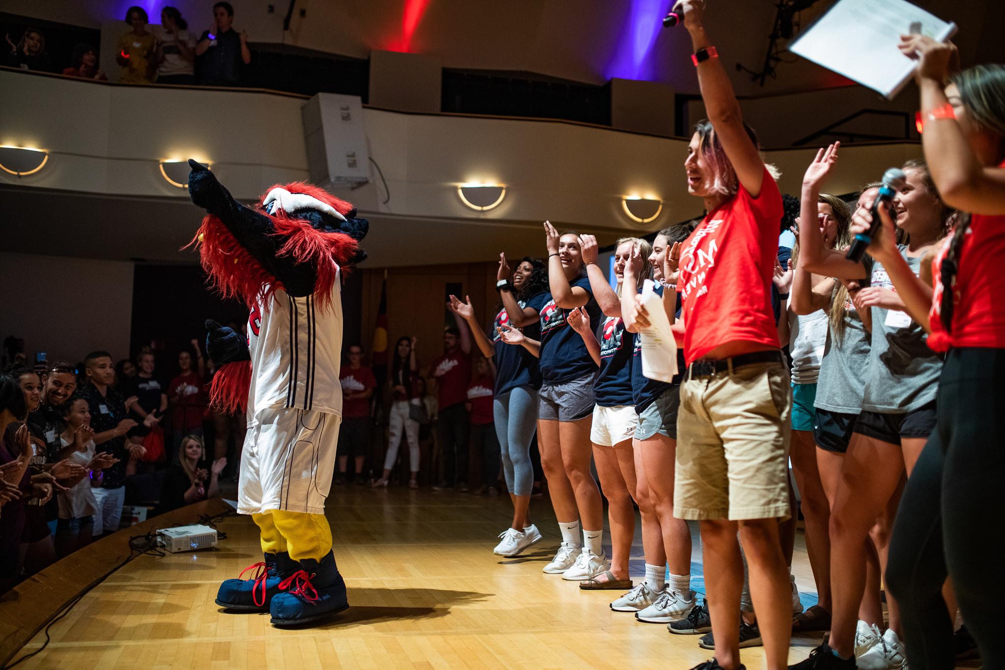 Rowdy at the stage hyping up the students