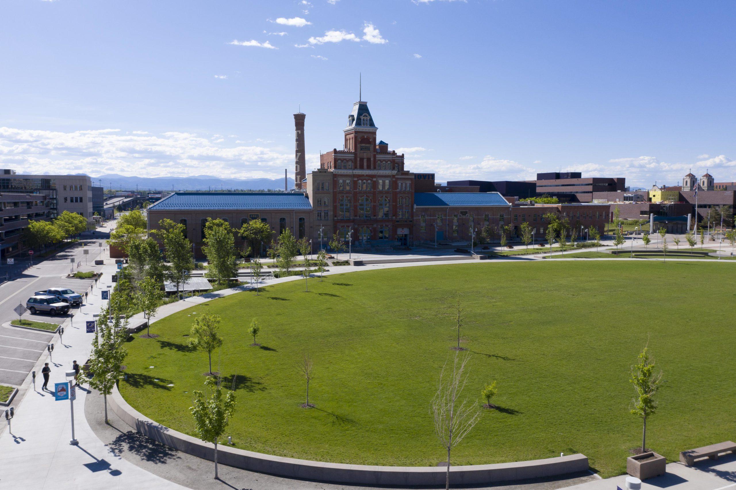 Aerial photo of the Tivoli building on campus