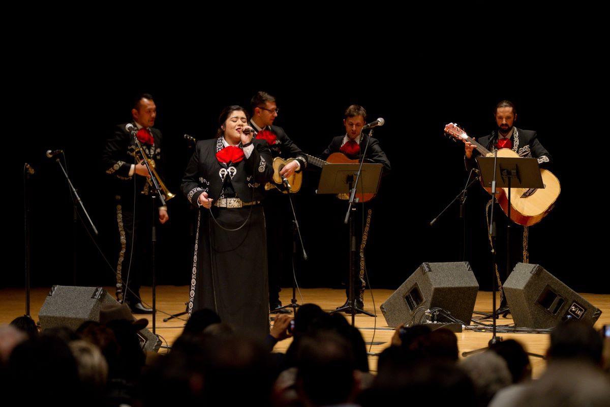 Alejandra Solis sings with Mariachi Los Correcaminos for the mariachi festival at the King Center