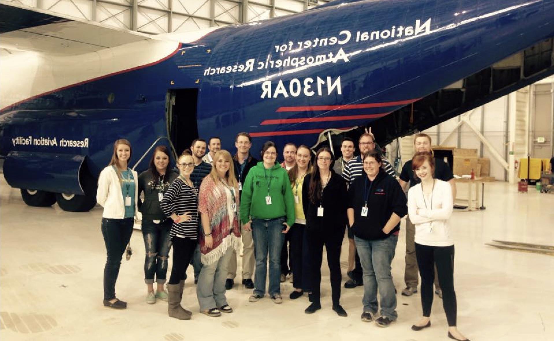 A photo of the student field trip to the NCAR aircraft.