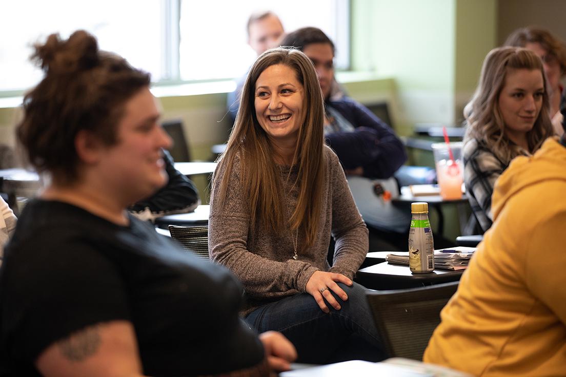 Student smiling in class