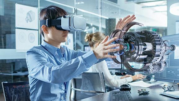 virtual reality image - man working with virtual reality goggles