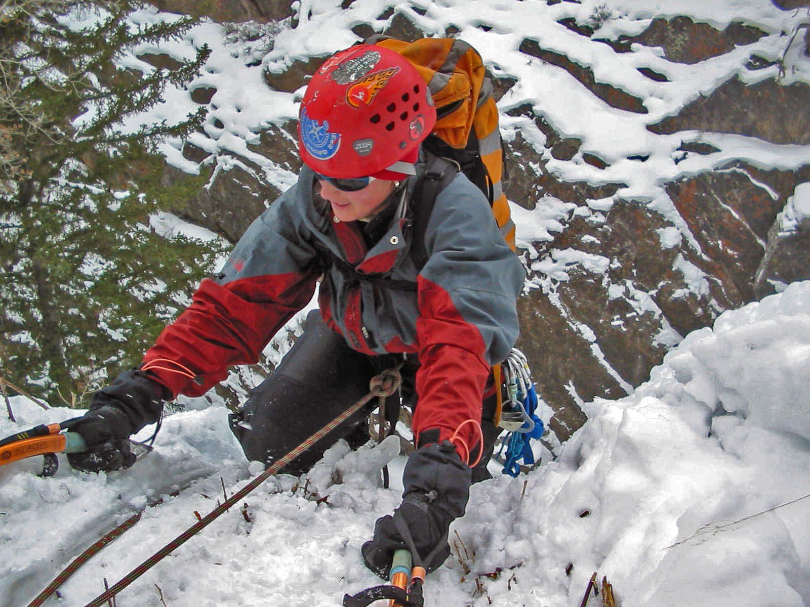 Women ice climbing