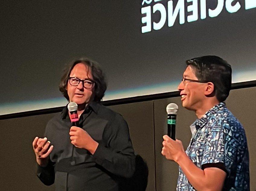 Dr. Vincent Piturro, professor of film and media studies at MSU Denver, and Dr. KaChun Yu, astrophysicist with the Denver Museum of Nature and Science, at the 13th annual Denver Sci-Fi Film Series at the Sie Film Center